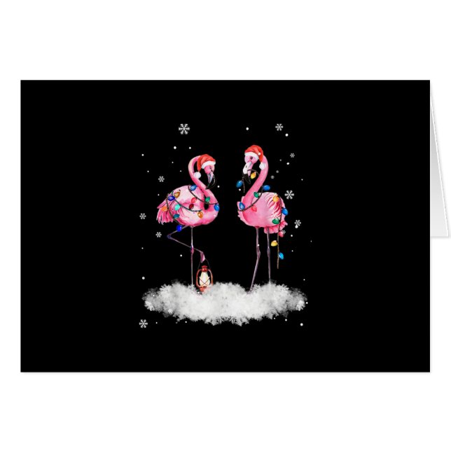 Flamingo Julgran Santa Hat Light Hälsningskort (Framsidan Horizontal)