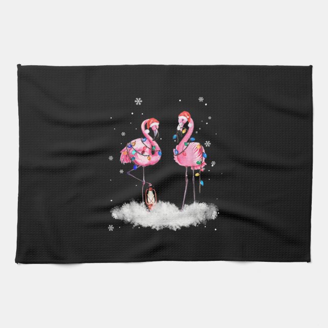 Flamingo Julgran Santa Hat Light Kökshandduk (Horisontell)