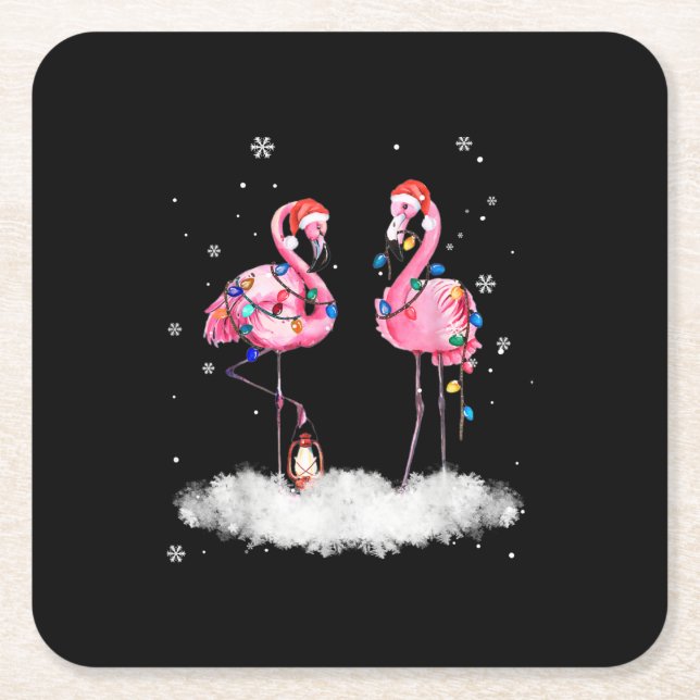 Flamingo Julgran Santa Hat Light Underlägg Papper Kvadrat (Framsidan)