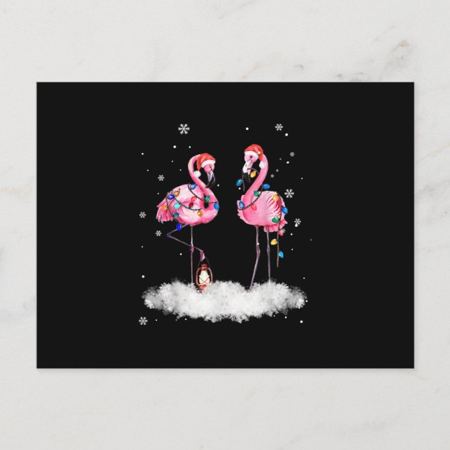 Flamingo julgran Santa hatt Ljus Helg Vykort (Framsida)
