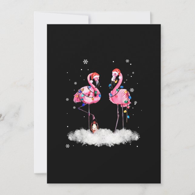 Flamingo julgran Santa hatt Ljus Julkort (Framsida)