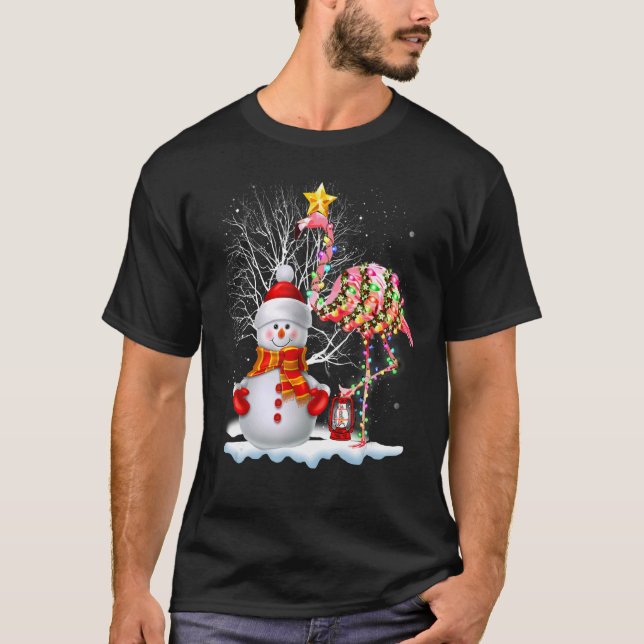 Flamingo Julgran Snögubbe Santa Hat Flamingo T Shirt (Framsida)