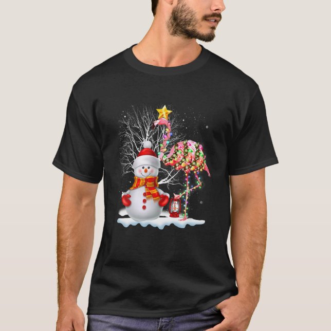 Flamingo Julgran Snögubbe Santa Hat Flamingo T Shirt (Framsida)