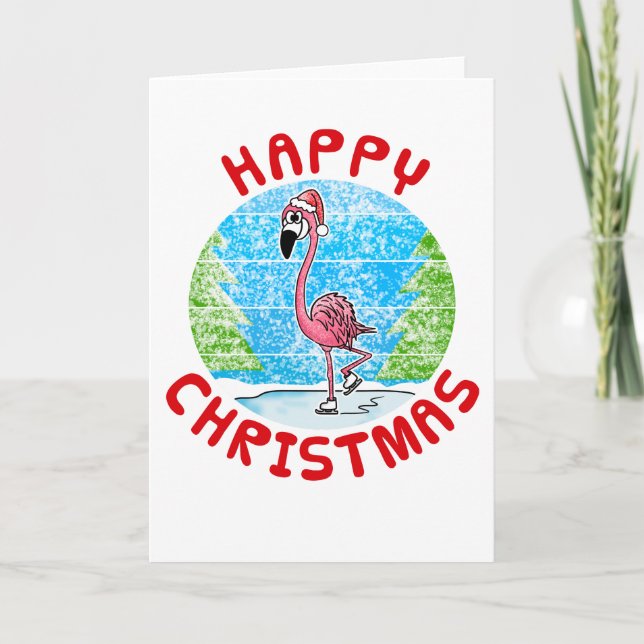 Flamingo julkort Wildlife Ice Skater Funny Tack Kort (Framsida)