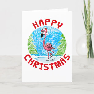 Flamingo julkort Wildlife Ice Skater Funny Tack Kort