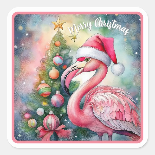 Flamingo julsticker fyrkantigt klistermärke (Framsida)
