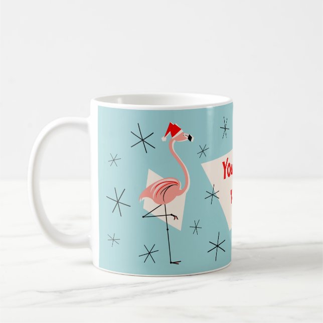 Flamingo-jultomte Blå din text-mugg Kaffemugg (Vänster)