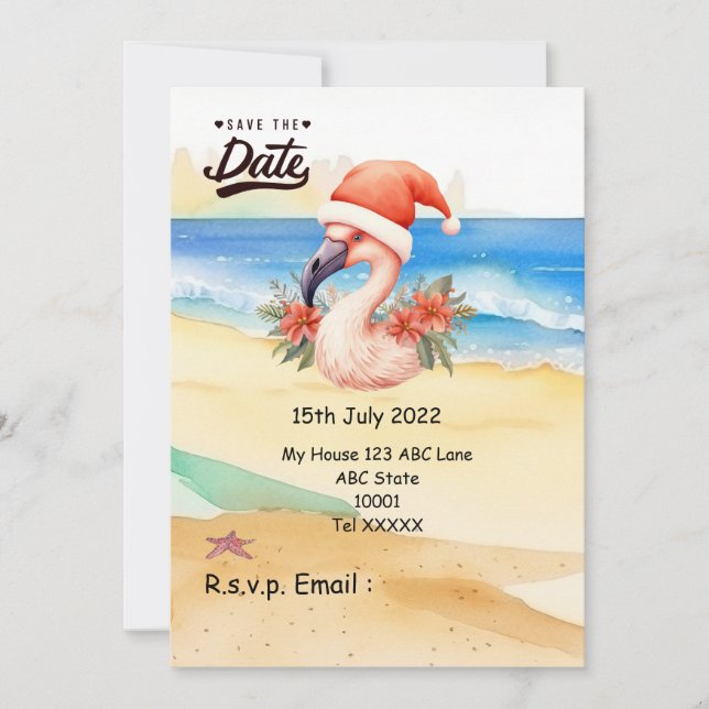 Flamingo Jultomten jul i juli Inbjudningar (Framsida)