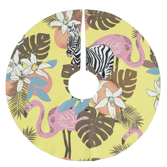 Flamingo Jungle: Exotic Animal Mönster. Julgransmatta Borstad Polyester (Framsidan)
