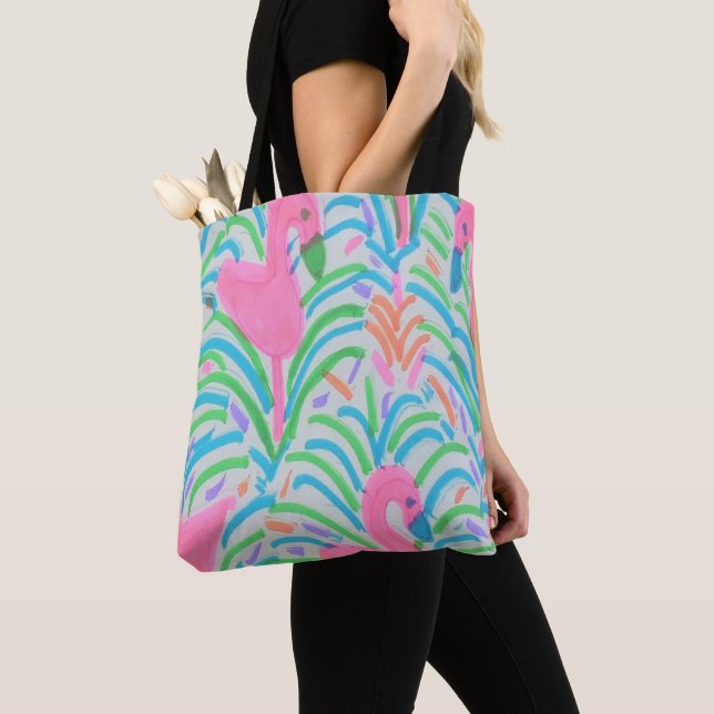 Flamingo Jungle Party Tote Bag Tygkasse (Närbild)