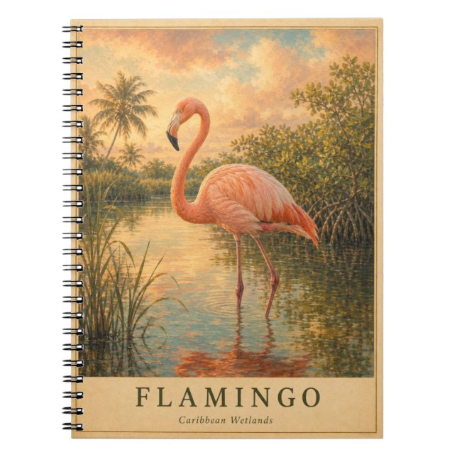 Flamingo Karibiska våtmarker VINTAGE Anteckningsbok (Framsidan)