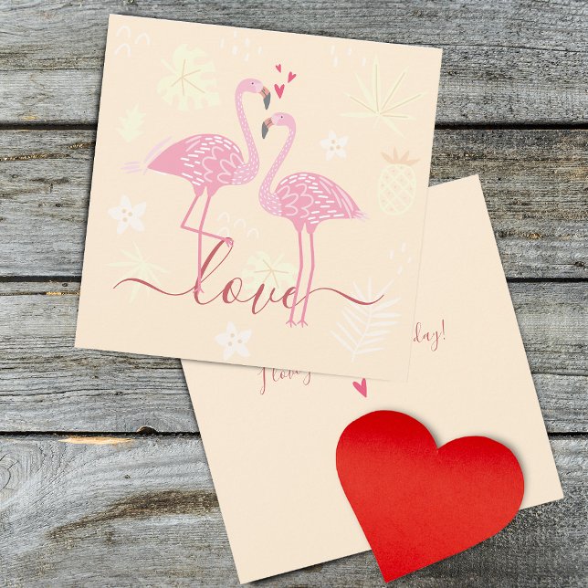 Flamingo Kärlek Alla Hjärtans Dag Platt Kort (Flamingo Love Valentines Card)