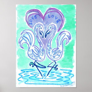 Flamingo kärlek blå av Wendy C Allen Poster