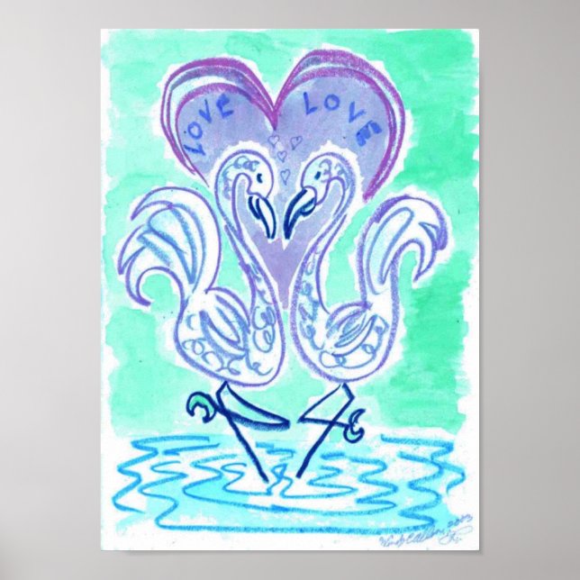 Flamingo kärlek blå av Wendy C Allen Poster (Framsidan)