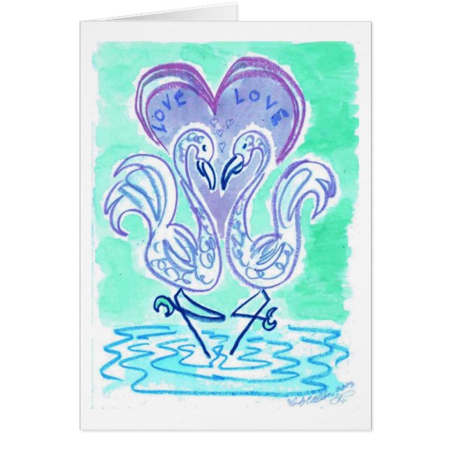 Flamingo Kärlek (blå version) Hälsningskort (Framsidan)