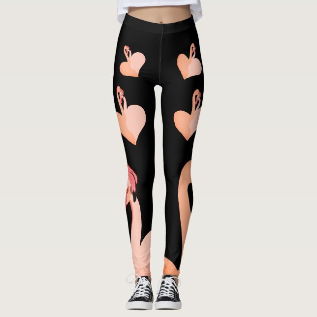 Flamingo Kärlek, Black Anpassningsbar Leggings, He Leggings (Framsida)