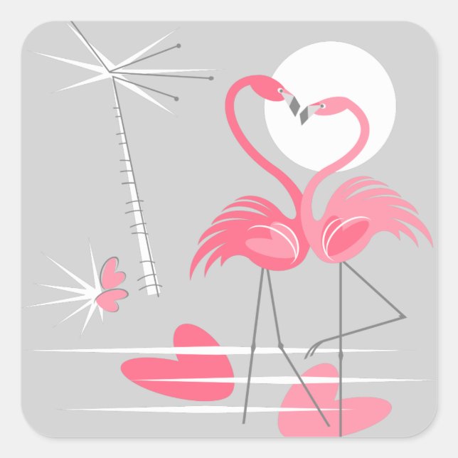 Flamingo Kärlek-dekal Fyrkantigt Klistermärke (Framsida)