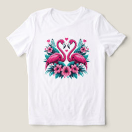 Flamingo Kärlek Hjärtan – Tropisk Blommig Romans T Shirt