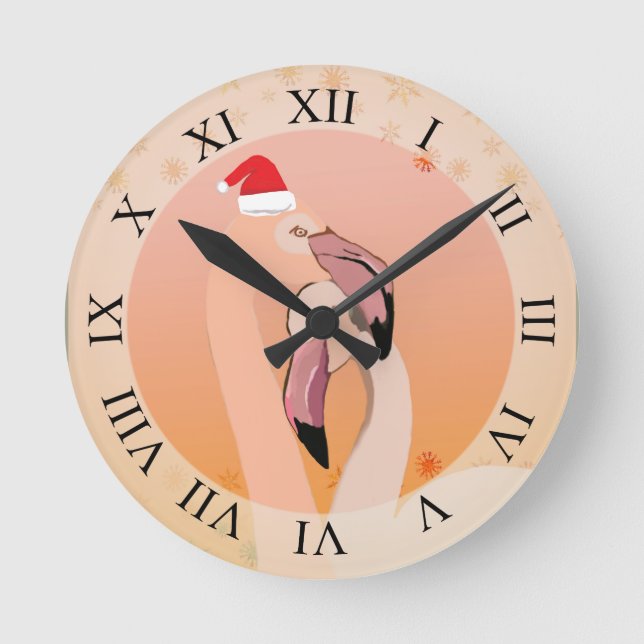 Flamingo Kärlek, jul Rund Klocka (Framsida)