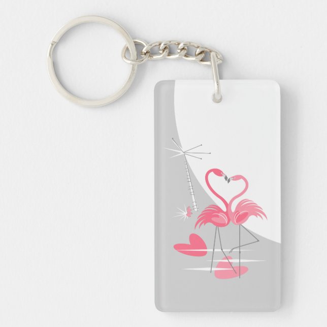 Flamingo Kärlek Large Måne-akrylrektangel (Framsidan)