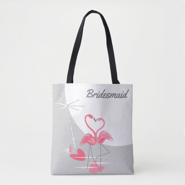 Flamingo Kärlek Large Måne Bridesmaid tote bag Tygkasse (Framsida)
