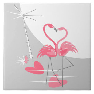Flamingo Kärlek Large Måne Kakelplatta
