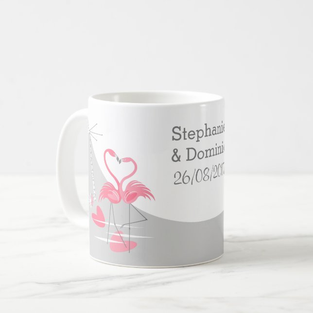 Flamingo Kärlek Large Måne Namn mugg (Framsida vänster)