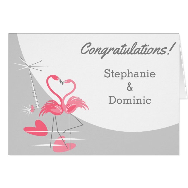 Flamingo Kärlek Måne Grattis Namn Hälsningskort (Framsidan Horizontal)