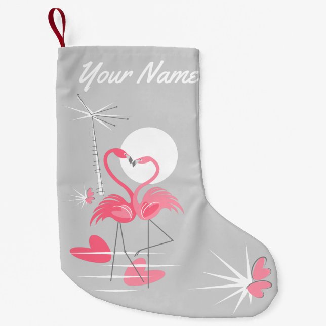 Flamingo Kärlek Namn, med dubbelsidig lagring Liten Julstrumpa (Framsidan)
