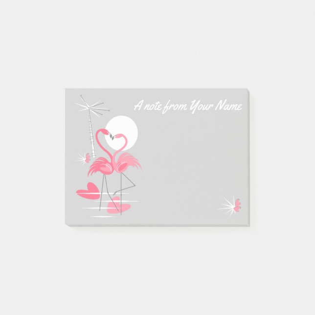 Flamingo Kärlek Slim Text efter det att den har la Post-it Block (Framsida)