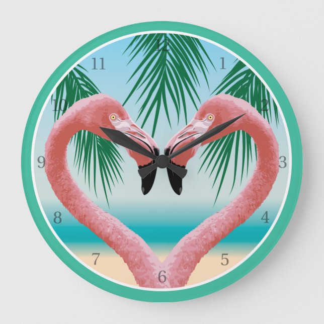 Flamingo Kärlek (Tropisk Alla Hjärtans Dag) Stor Klocka (Framsida)