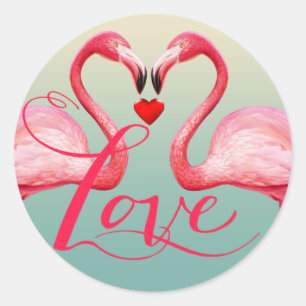 Flamingo Kärlek Wedding Favor Mintblått Runt Klistermärke