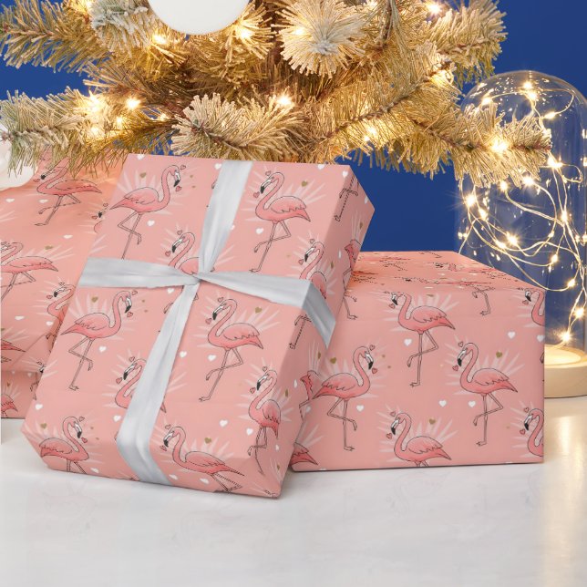 Flamingo Kärleksmönster Alla hjärtans dag Presentpapper (Helgdagar)