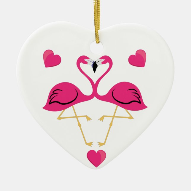 Flamingo Kissing and hearts Julgransprydnad Keramik (Framsidan)