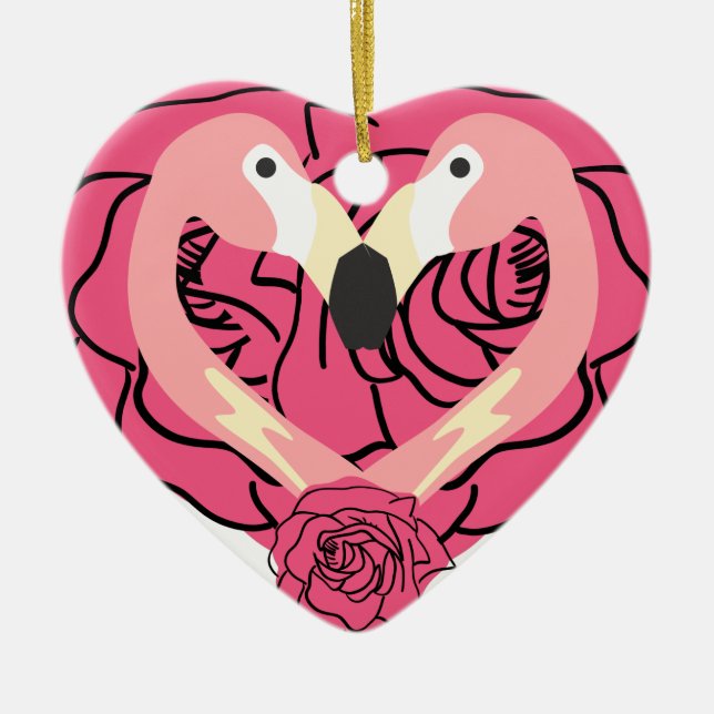 Flamingo Kissing och hearts Ceramic Ornament (Framsidan)