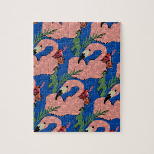 Flamingo konst Handritade hibiskus palmblad Pussel