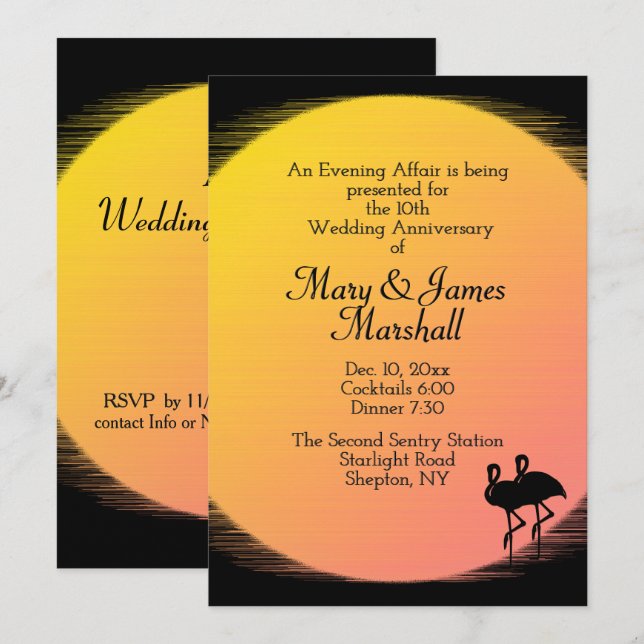 Flamingo Kväll Bröllop Årsdag Inbjudan (Fram/baksida)