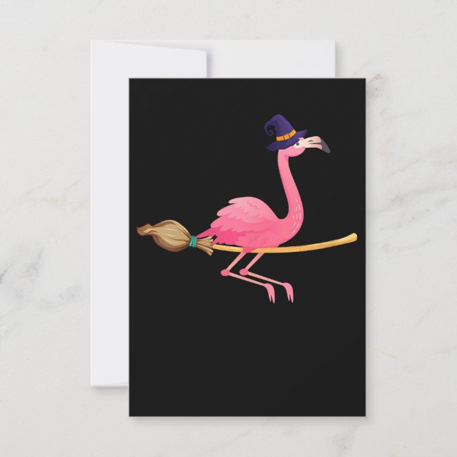 Flamingo | Kvinnor Funny Flamingo Witch Halloween Tack Kort (Framsida)