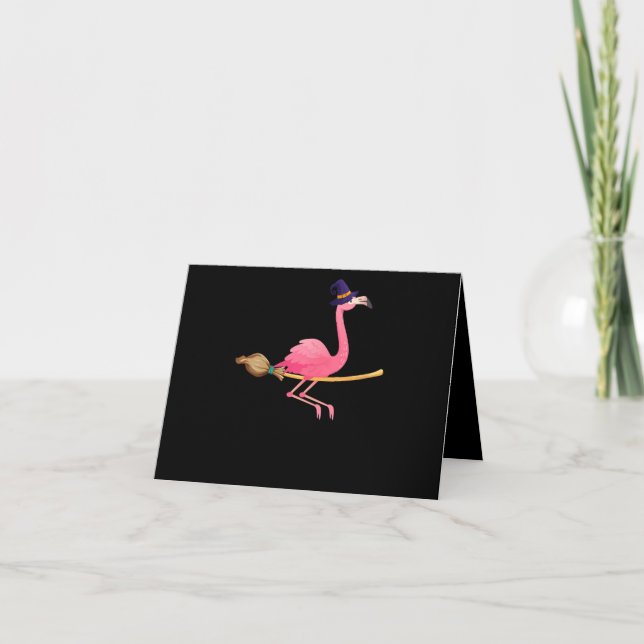 Flamingo | Kvinnor Funny Flamingo Witch Halloween Tack Kort (Framsida)