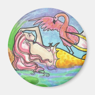 Flamingo Lagoon Sjöjungfru fantasy Art Magnet