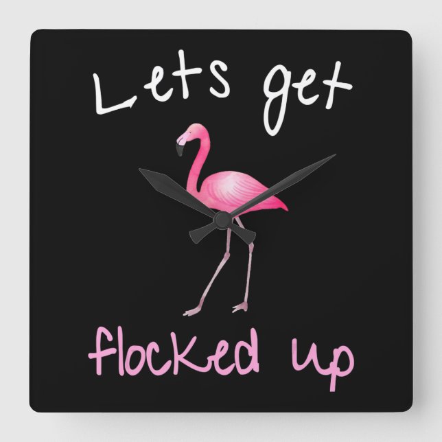 Flamingo - låser dig uppåt fyrkantig klocka (Framsida)