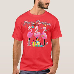 Flamingo Ljus Santa Hat Sweater Julafton Träd Kris T Shirt