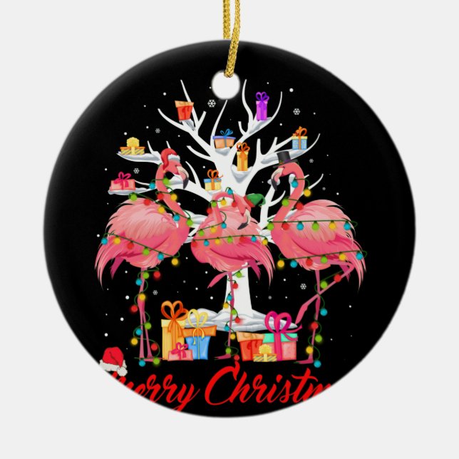 Flamingo Ljus Santa Hat Sweater Träd jul Julgransprydnad Keramik (Framsidan)