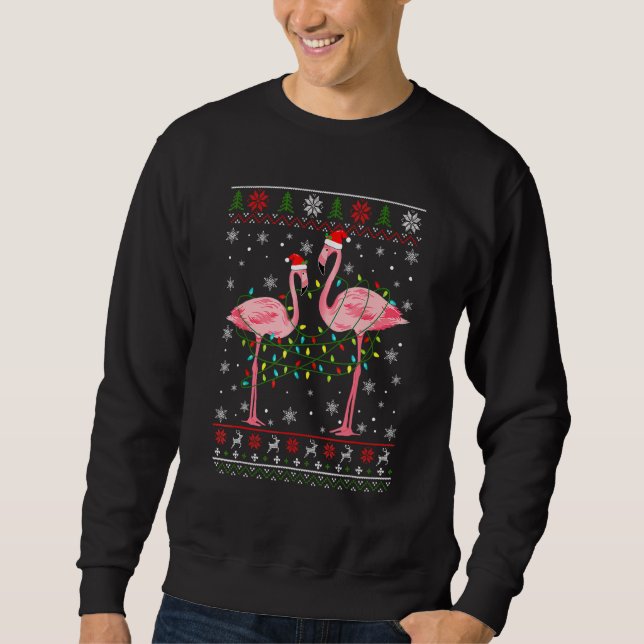 Flamingo Ljus Tangled Ugly Sweater jul Ani Lång Ärmad Tröja (Framsida)