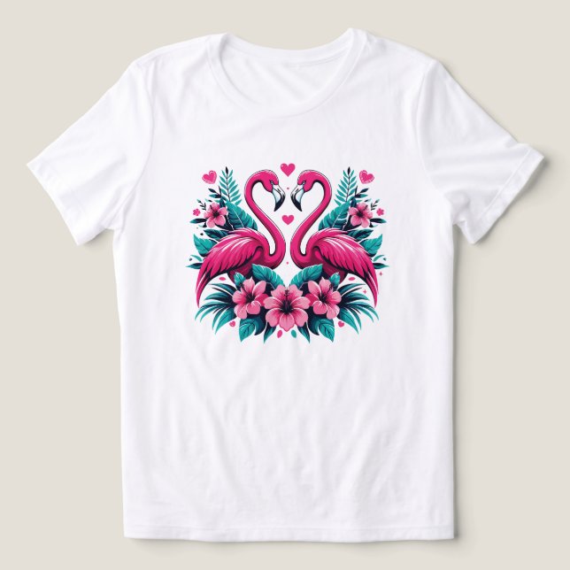Flamingo Love Heart – Tropical Floral Romance T Shirt (Design Framsida)
