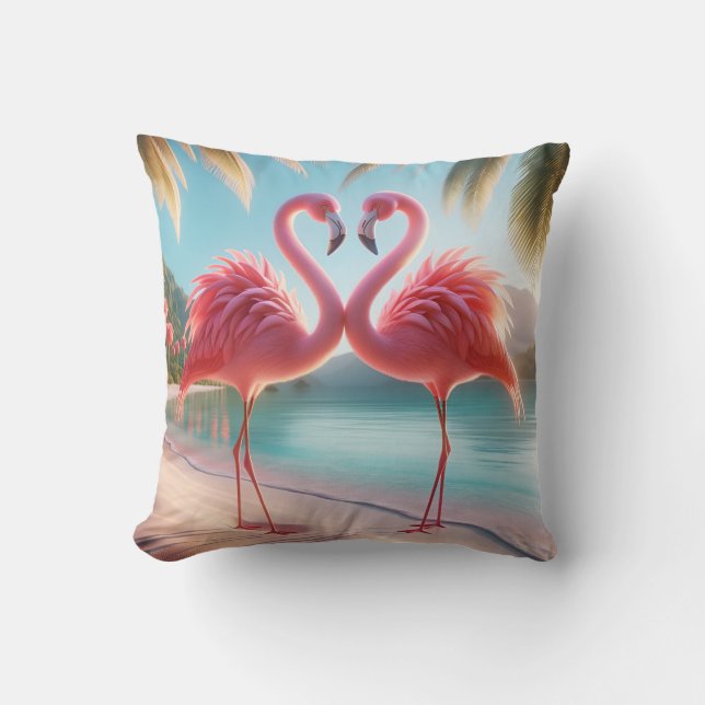 Flamingo Love Tropical Coastal Throw Pillow Kudde (Framsida)