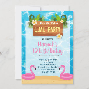 Flamingo luau födelsedagsfest inbjudan