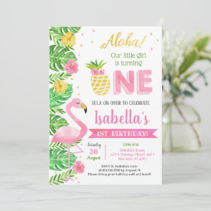 Flamingo Luau Tropical 1:a födelsedagsinbjudan Inbjudningar