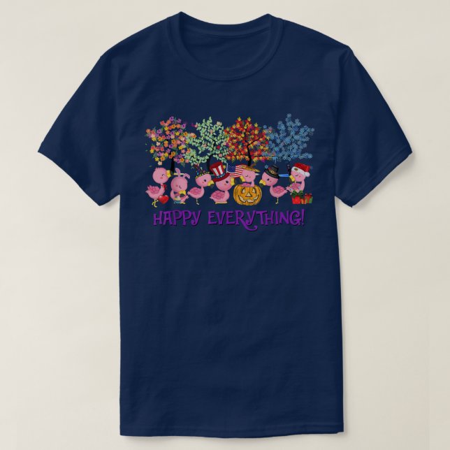 Flamingo Lycklig allt för Thanksgiving Christm T Shirt (Design framsida)