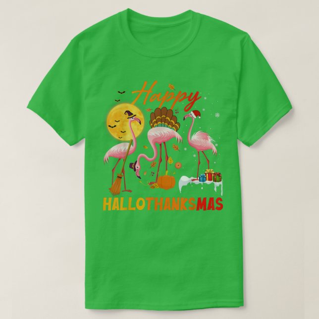 Flamingo Lycklig HalloThanksmas Funny Halloween Th T Shirt (Design framsida)